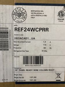 Bertazzoni  REF24WCPRR 24 Inch Panel Ready Dual Zone Wine Cooler Column